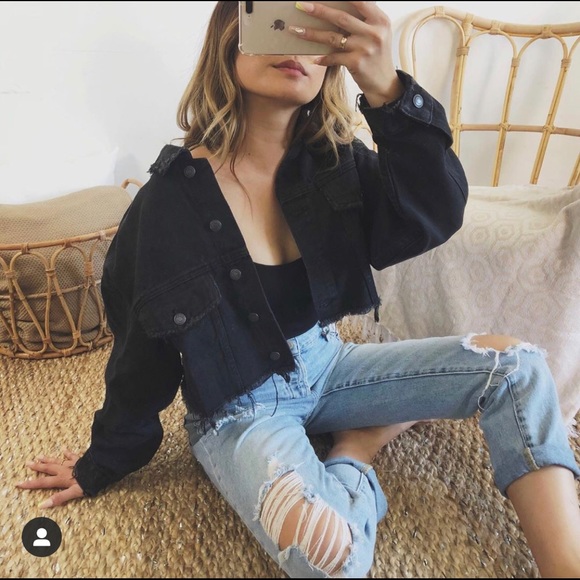 Jackets & Blazers - Black denim jacket cropped